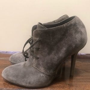 YSL Grey Suede Lace-Up Booties